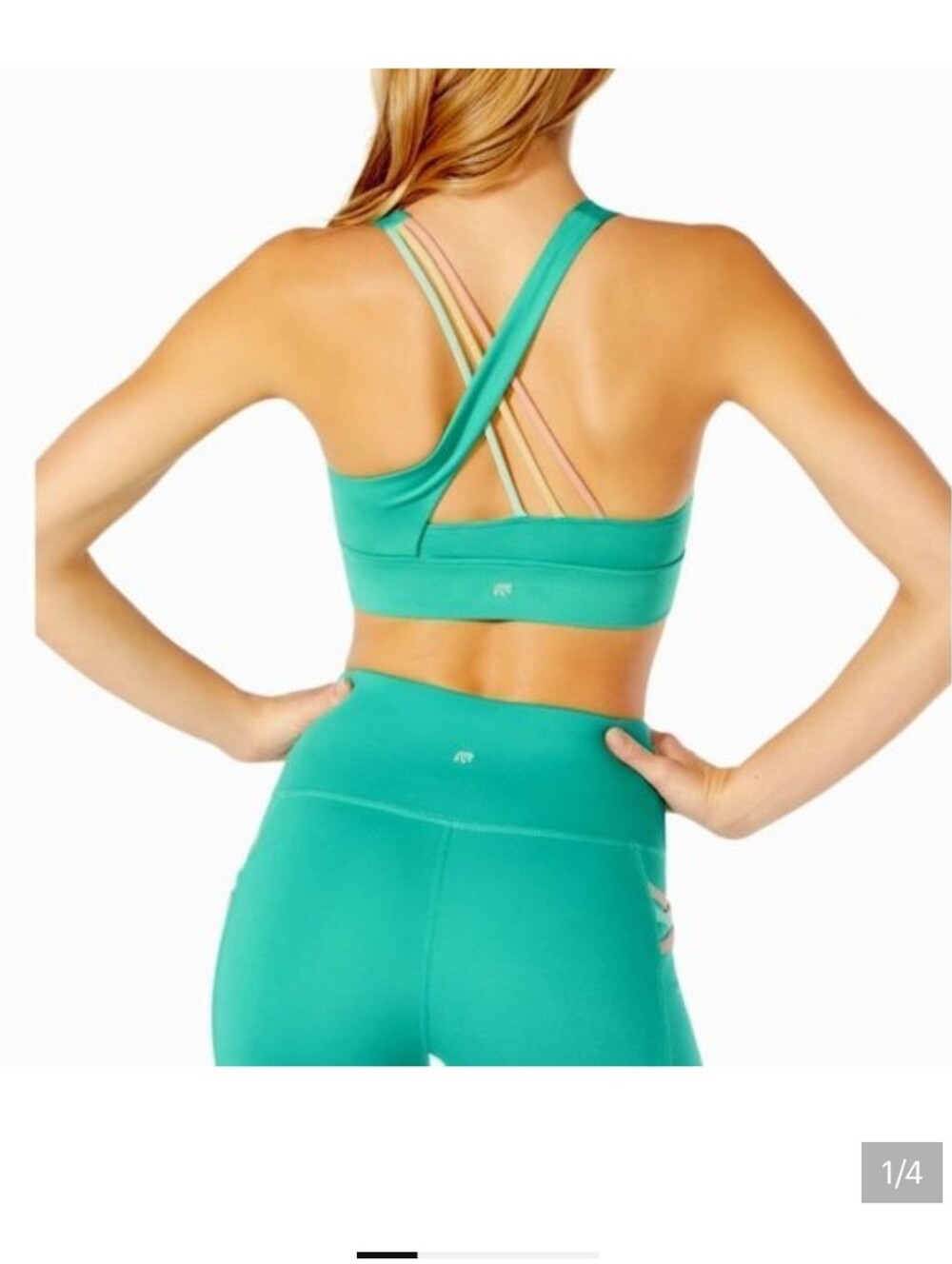 Marika Dandelion Arcadia Seamless Teal Strappy Sports Bra And Bike Shorts Set